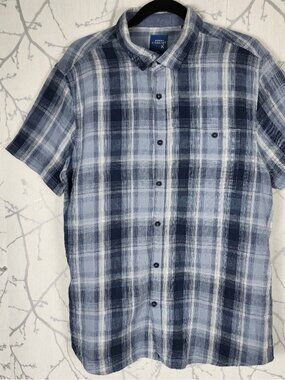 Essex Crossing Blue Plaid Linen Cotton Button Front Shirt